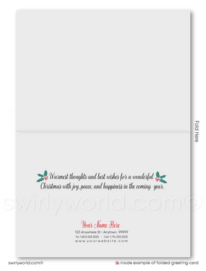 Traditional Botanical Wreath Merry Christmas Holiday Cards for Customers
