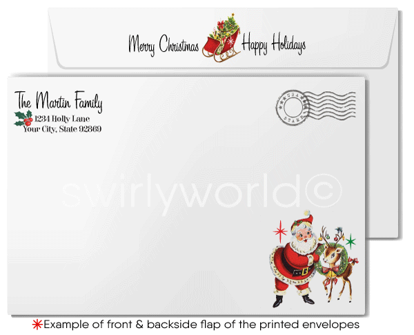 Retro Old Fashioned Art Deco Merry Christmas Holiday Cards for Customers