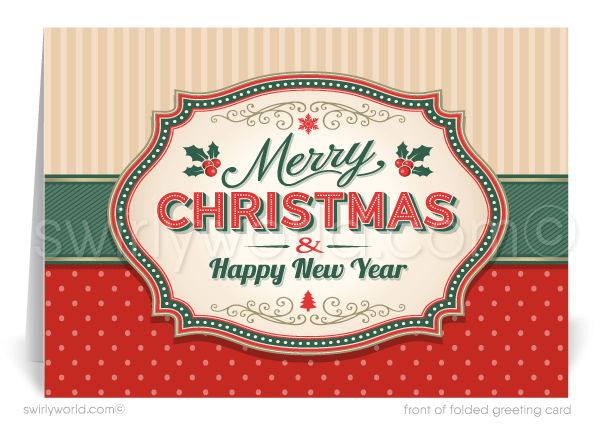 Retro Old Fashioned Art Deco Merry Christmas Holiday Cards for Customers