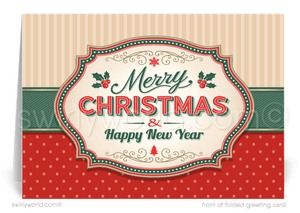 Retro Old Fashioned Art Deco Merry Christmas Holiday Cards for Customers