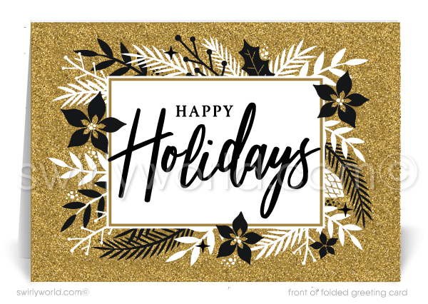 Gold and Black Elegant Business Corporate Holiday Cards for Clients