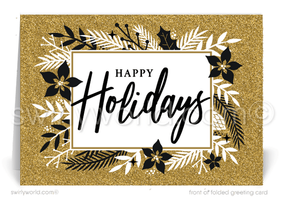 Gold and Black Elegant Business Corporate Holiday Cards for Clients