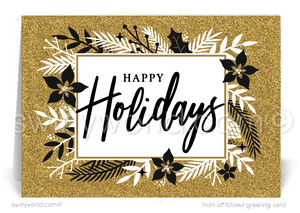 Gold and Black Elegant Business Corporate Holiday Cards for Clients