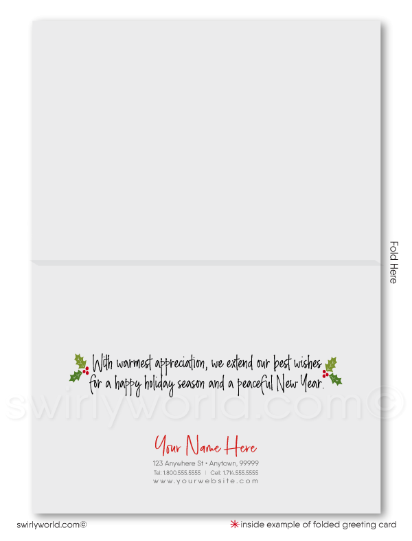 Vintage Retro Botanical Garden Elements Unique Christmas Holiday Cards.