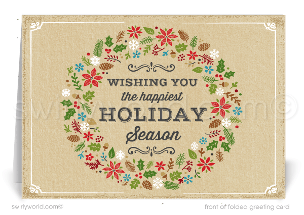 Vintage Retro Botanical Garden Elements Unique Christmas Holiday Cards.