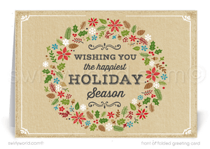 Vintage Retro Botanical Garden Elements Unique Christmas Holiday Cards.