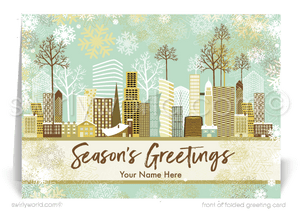 Modern City Architecture Christmas Scene Holiday Cards for Commercial Realtors