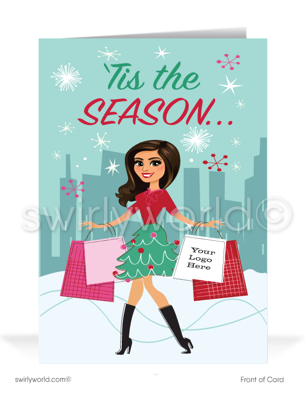 Cute Merry Christmas Company Holiday Greeting Cards for Realtor Woman in Business. Realtor client Christmas holiday greeting cards.