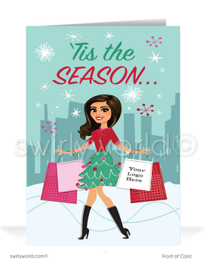 Cute Merry Christmas Company Holiday Greeting Cards for Realtor Woman in Business. Realtor client Christmas holiday greeting cards.