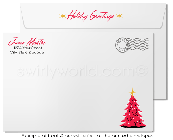 Retro Mid-Century Modern Vintage Style Santa Claus Merry Christmas Holiday Cards