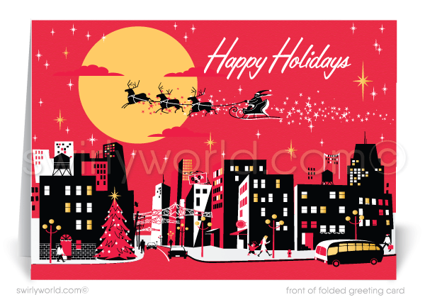 Retro Mid-Century Modern Vintage Style Merry Christmas Holiday Cards for Customers
