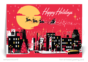 Retro Mid-Century Modern Vintage Style Merry Christmas Holiday Cards for Customers