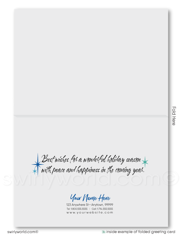 Contemporary Blue Watercolor Whimsical Forest Season's Greetings Holiday Cards for Business.