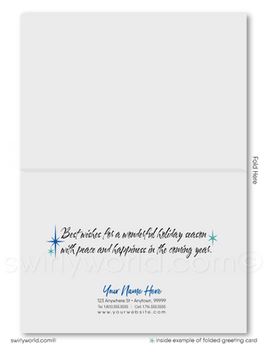 Contemporary Blue Watercolor Whimsical Forest Season's Greetings Holiday Cards for Business