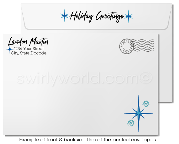Contemporary Blue Watercolor Whimsical Forest Season's Greetings Holiday Cards for Business