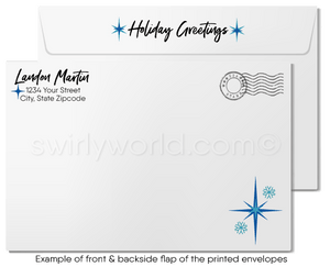 Contemporary Blue Watercolor Whimsical Forest Season's Greetings Holiday Cards for Business