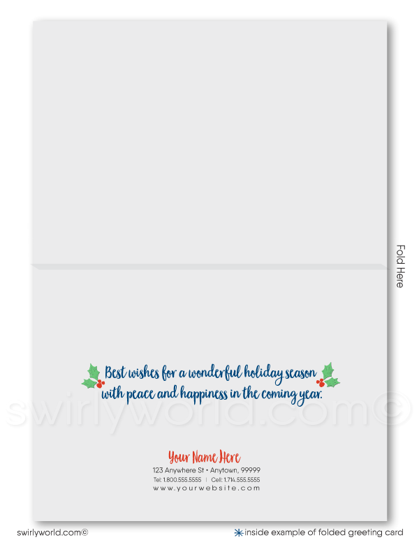 Traditional Whimsical Watercolor Business Customer Holiday Greeting Cards