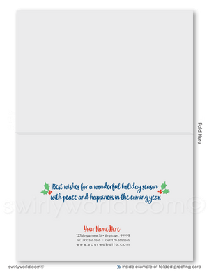 Traditional Whimsical Watercolor Business Customer Holiday Greeting Cards