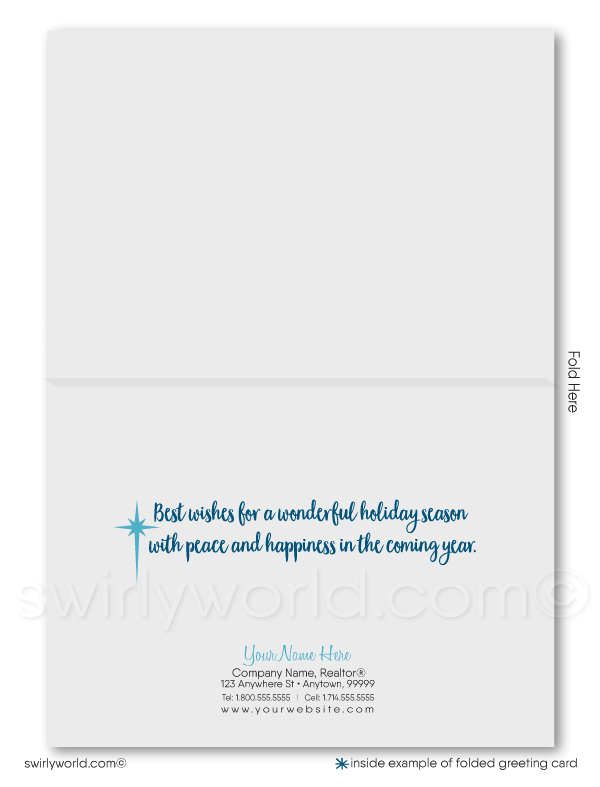 Snowy Blue Christmas Old Fashioned Neighborhood Holiday Cards for Realtors.