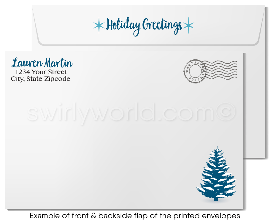 Blue Neighborhood Houses Happy Holidays Christmas Cards for Business