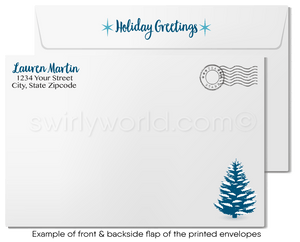 Blue Neighborhood Houses Happy Holidays Christmas Cards for Business