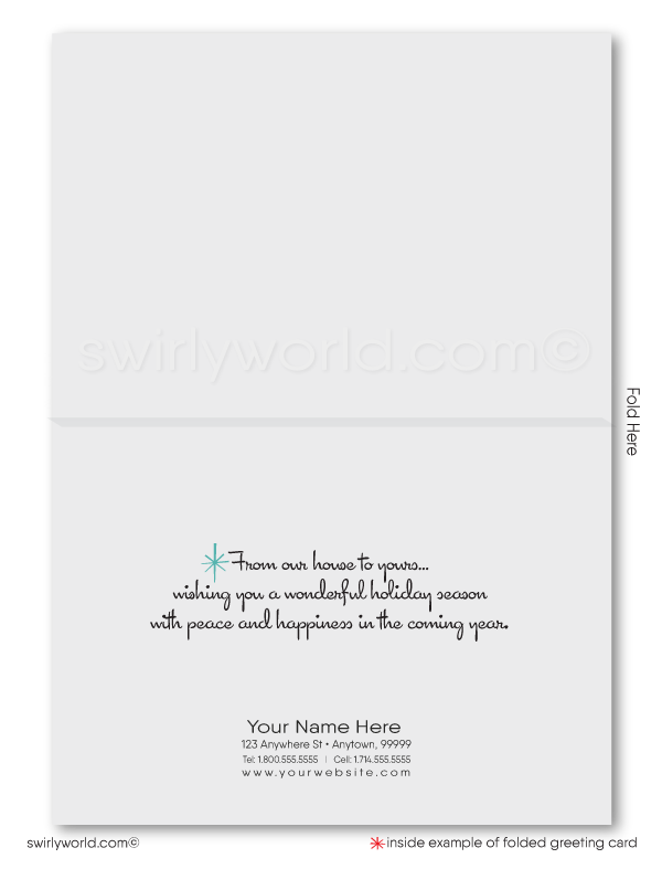 1960's Mid-Century Modern Eichler Home Interior Retro Starburst Christmas Holiday Greeting Cards. Mid-century modern retro living room furniture.