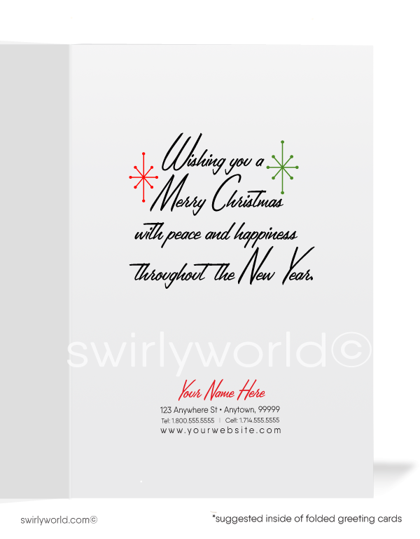 1950s retro vintage mid-century kitsch black poodle Merry Christmas printed holiday cards.