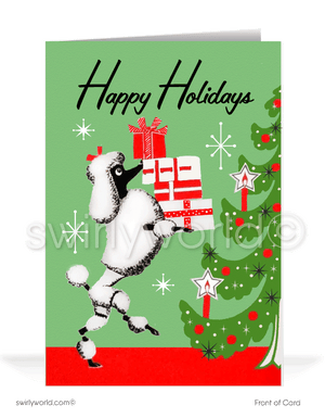 1950s retro vintage mid-century kitsch black poodle Merry Christmas printed holiday cards.