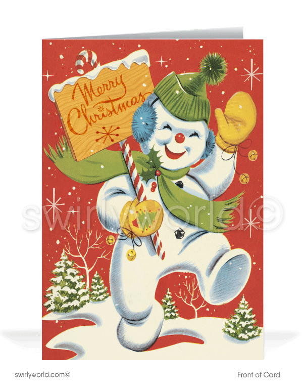 1950s Vintage Mid-Century Modern Retro Kitsch Snowman Christmas Holiday Cards.