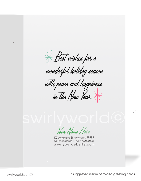 1950s vintage mid-century retro kitsch cute snowman Merry Christmas printed holiday cards.