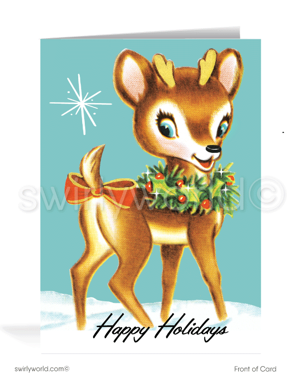1950s Vintage Deer Mid-Century Style Christmas Retro Holiday Cards