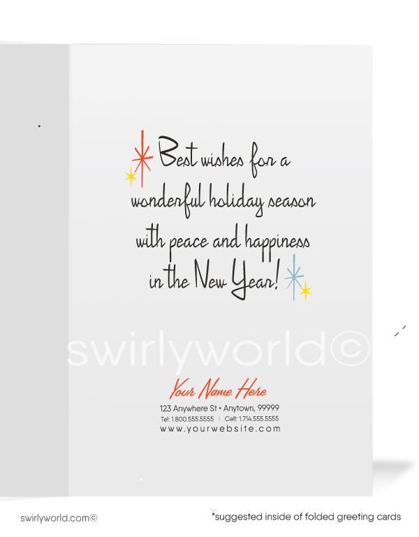 1960s retro atomic mid-century modern vintage kitsch Santa Claus Merry Christmas cards.