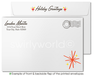 Vintage 1950s Christmas Card with Santa in Sleigh, Reindeer, and Winter Wonderland Scene