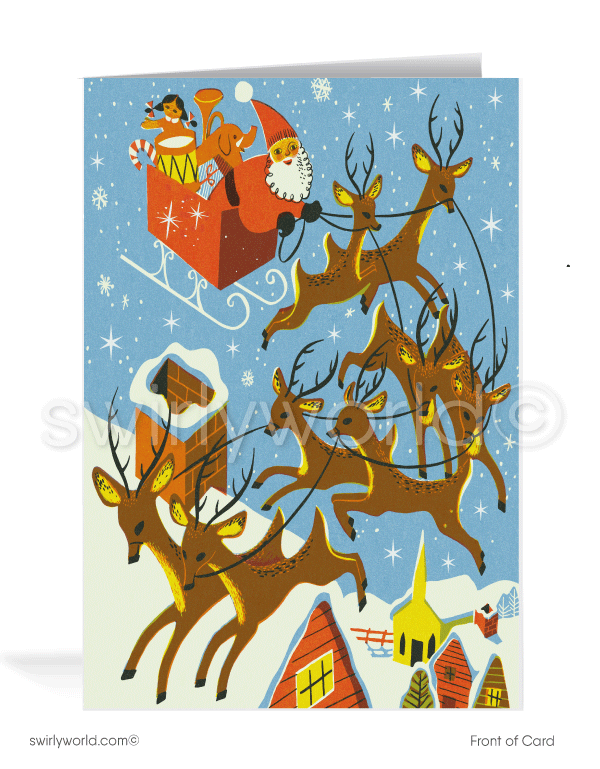 1960s retro atomic mid-century modern vintage kitsch Santa Claus Merry Christmas cards.