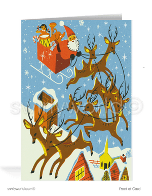 1960s retro atomic mid-century modern vintage kitsch Santa Claus Merry Christmas cards.