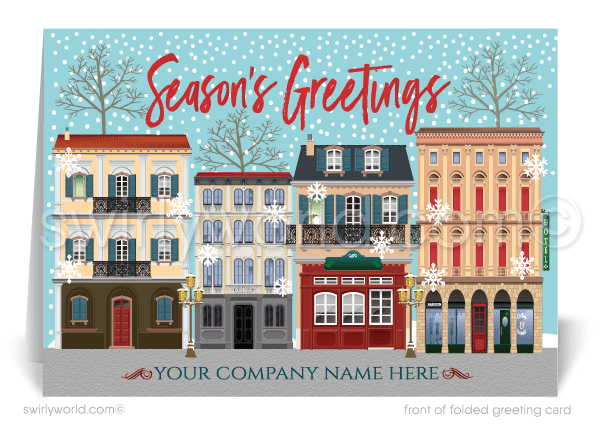 Commercial Store Front Real Estate Christmas Holiday Cards for Customers.