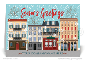 Commercial Store Front Real Estate Christmas Holiday Cards for Customers.