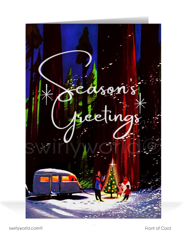 1950's style mid-century modern vintage Airstream trailer Christmas holiday cards.