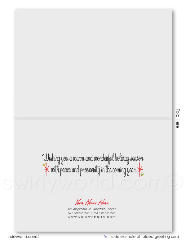 Retro 1950's Old Fashioned Merry Christmas Starbursts Holiday Cards.