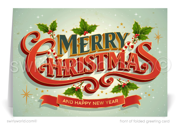 Retro 1950's Old Fashioned Merry Christmas Starbursts Holiday Cards.