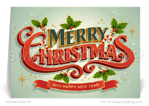 Retro 1950's Old Fashioned Merry Christmas Starbursts Holiday Cards.