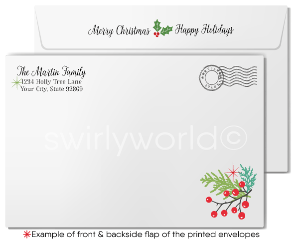 Retro Vintage Style Botanical Gardens Merry Christmas Holiday Cards