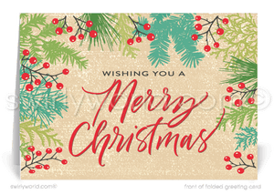 Retro Vintage Style Botanical Gardens Merry Christmas Holiday Cards.