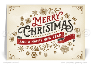 Retro Vintage Style Art Deco Starbursts Merry Christmas Holiday Cards.