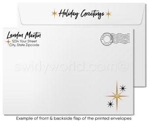 Modern Ornament Black and Gold Corporate Holiday Cards
