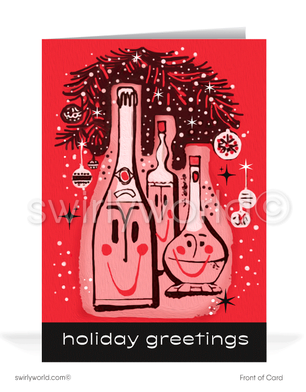 Retro Modern Mid-Century Atomic 1960s Cocktails Vintage Christmas Holiday Cards