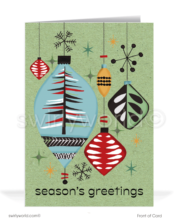 1960's atomic retro mid-century modern vintage ornaments holiday Christmas cards.