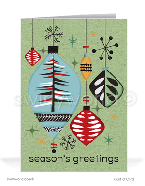 1960's atomic retro mid-century modern vintage ornaments holiday Christmas cards.