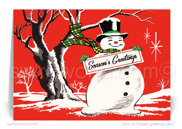 1950s Mid-Century Modern Snowman Vintage Retro Christmas Cards.