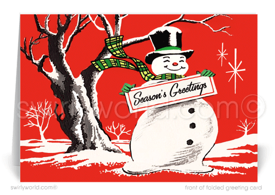 1950s Mid-Century Modern Snowman Vintage Retro Christmas Cards.